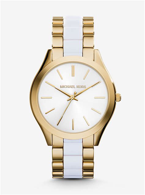 michael kors slim runway gold-tone acetate watch uk|Michael Kors unisex watch.